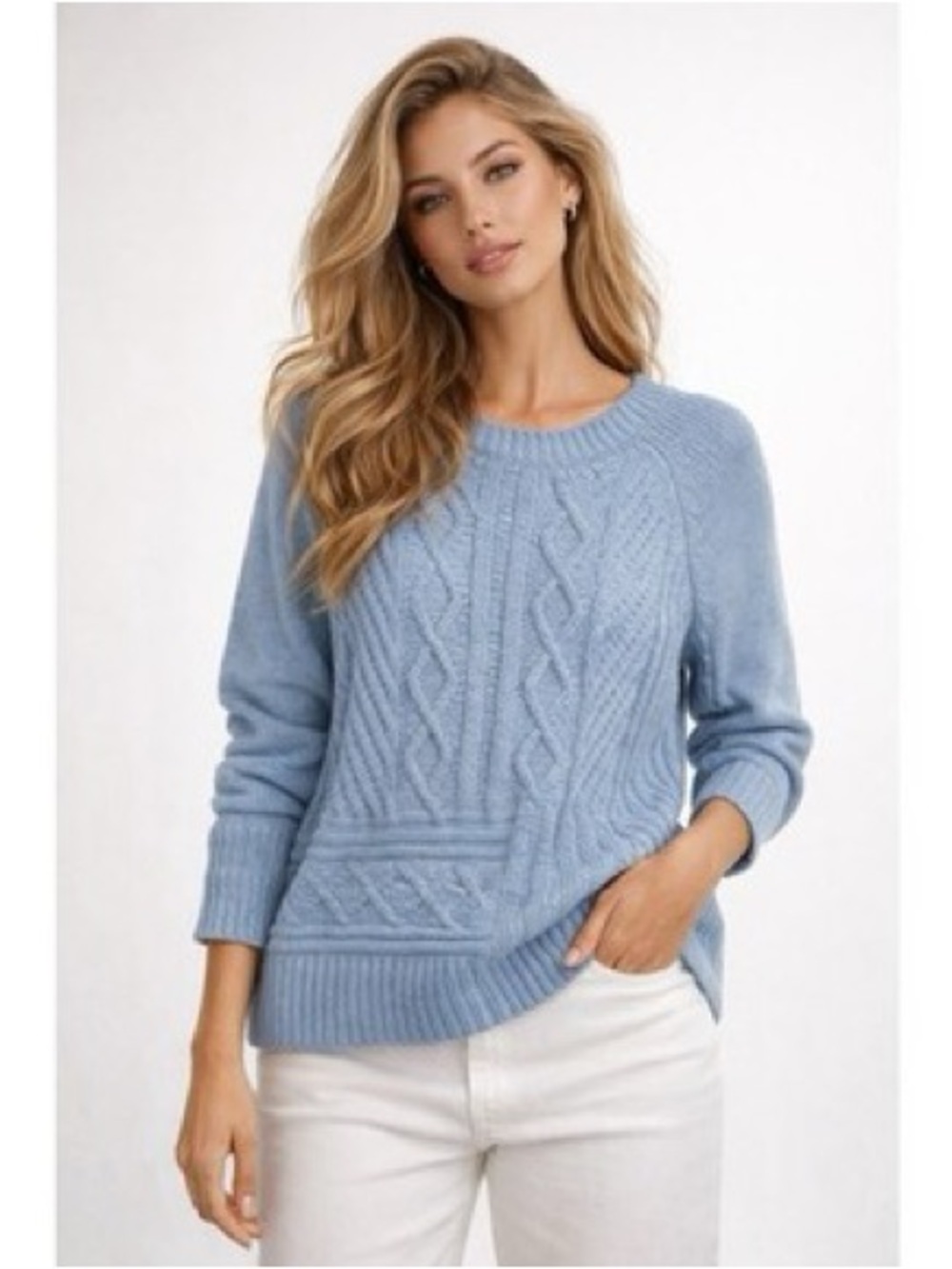 croft & barrow Light Blue Cable Knit Crewneck Sweater